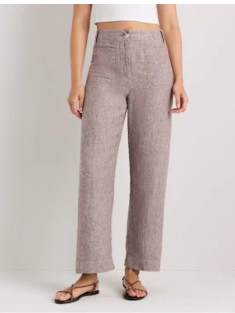 HTF Quince 100% Linen Patch Pocket Wide Leg Pants Brown taupe Chambray 6 Small